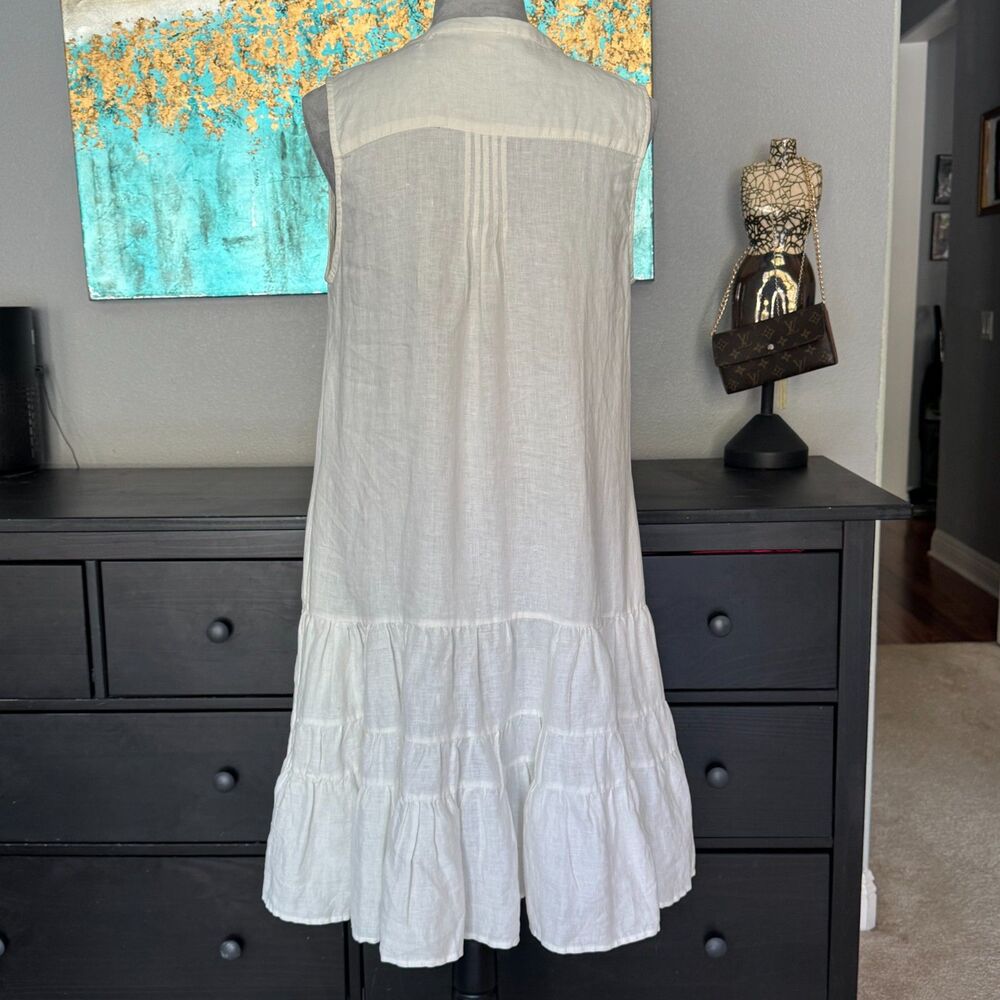 MagaSchoni 100% Linen Midi Dress Womens M Sleeveless Button Front Tiered Coastal - Picture 4 of 16